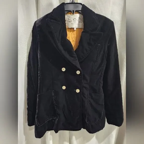 Sea New York Eliana Black Velvet Double Breasted Oversized Blazer Jacket XXS‎